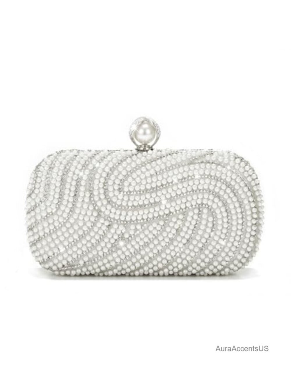 Pearl Rhinestone Evening Clutch with Detachable Chain